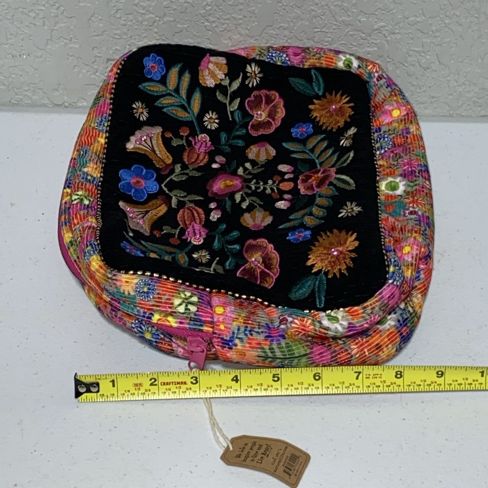 Natural Life Black Corduroy Embroidered Floral Cosmetic Toiletries Bag Pouch NEW - Picture 8 of 9